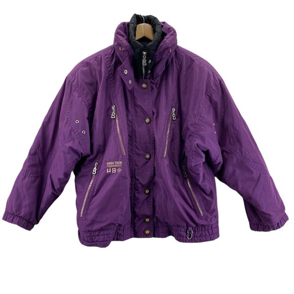 Vintage 80s Bogner Ski Jacket Womens 6 Purple Polyester Snap Away‎ Hood Pockets - Picture 1 of 12